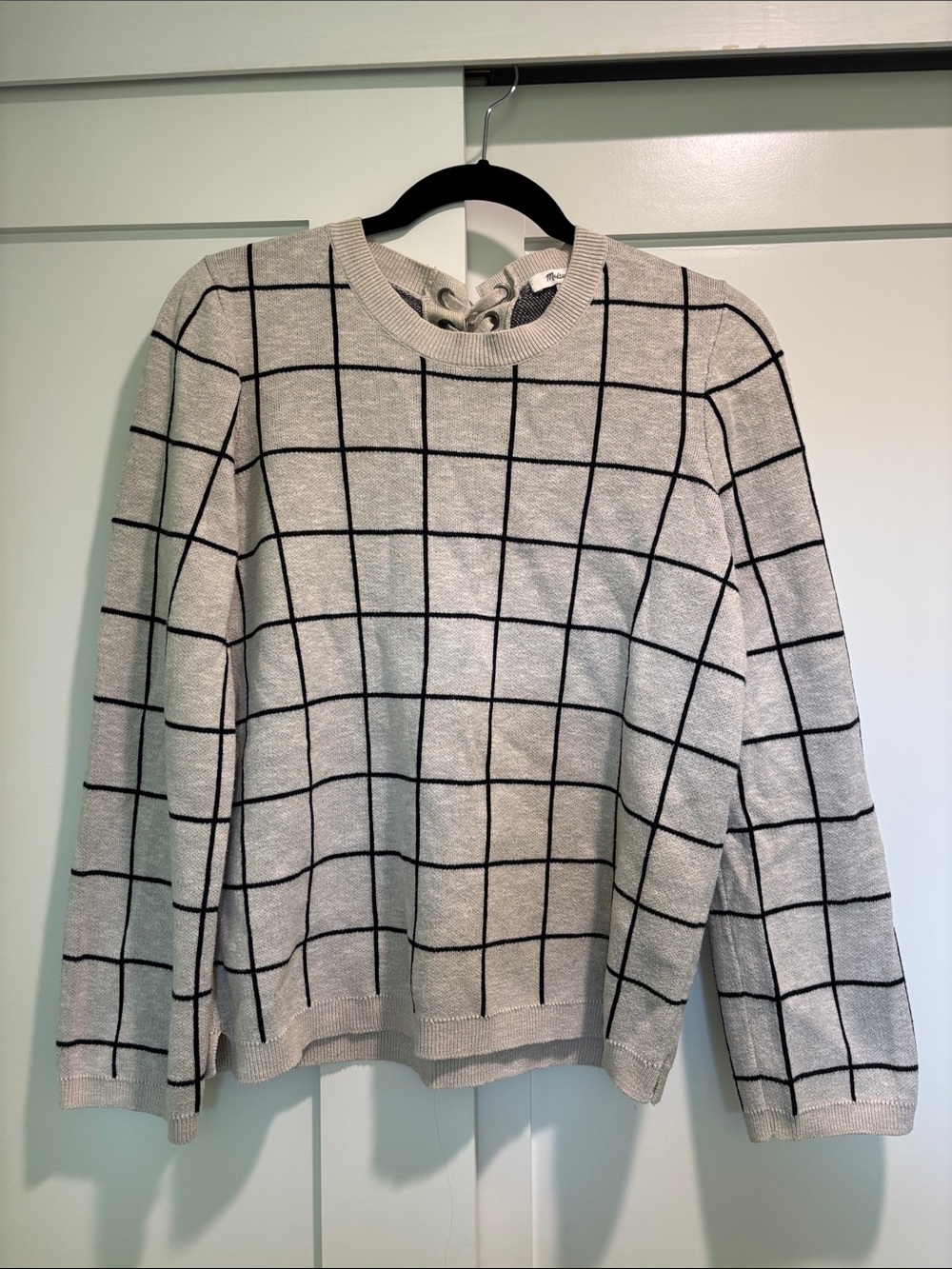 Madewell 100% Cotton Gray Sweater with Black Windowpane Grid Size S